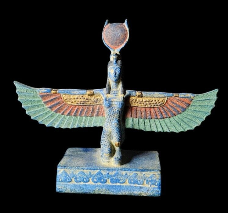 Winged Goddess Isis Statue from Coloured Stone , Egyptian Goddess Statue
