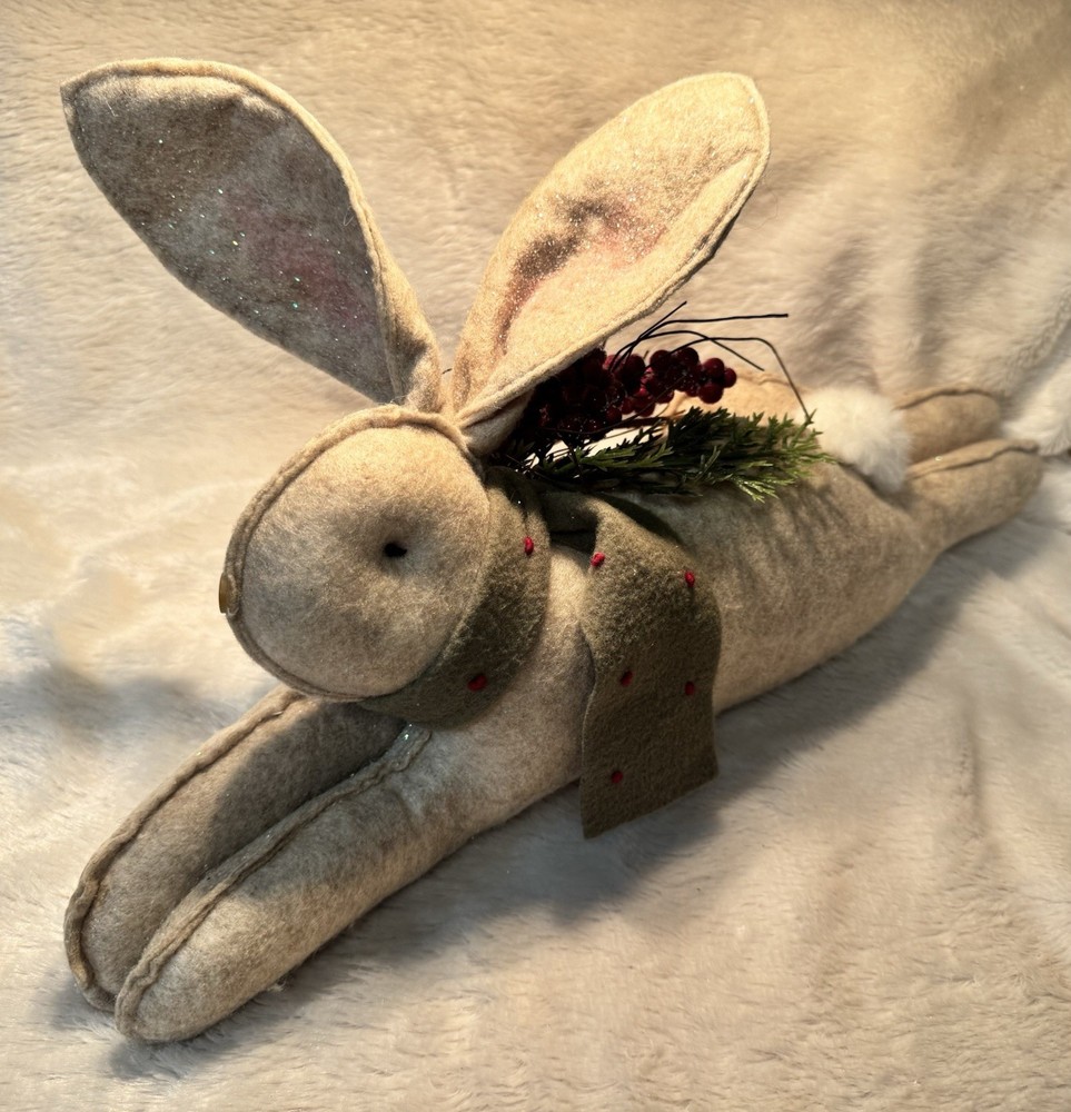 Christmas Bunny Rabbit Running Laying Holly Decor Accent Mantle Shelf Sitter-image