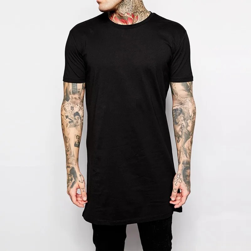 Mens Longline T-Shirt Cotton Hip Hop Extra Long Length White Tall Tee Top