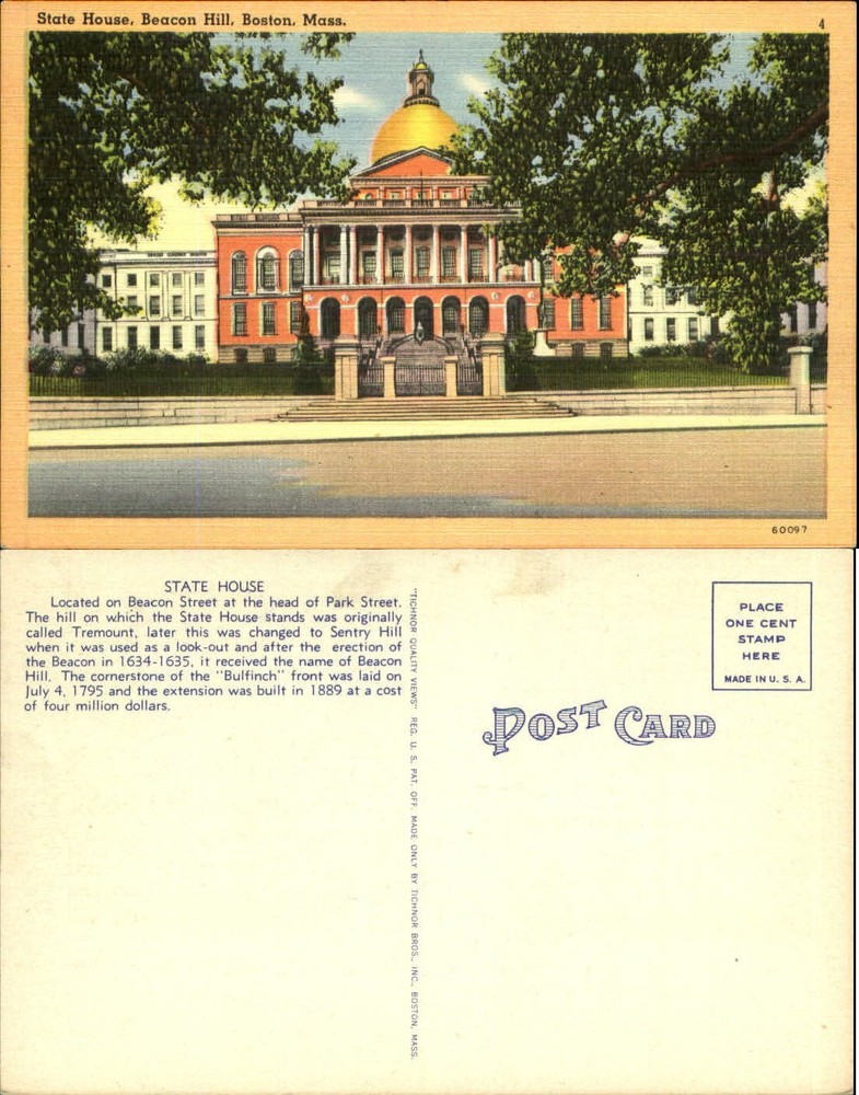 State House Beacon Hill Boston Massachusetts MA vintage postcard