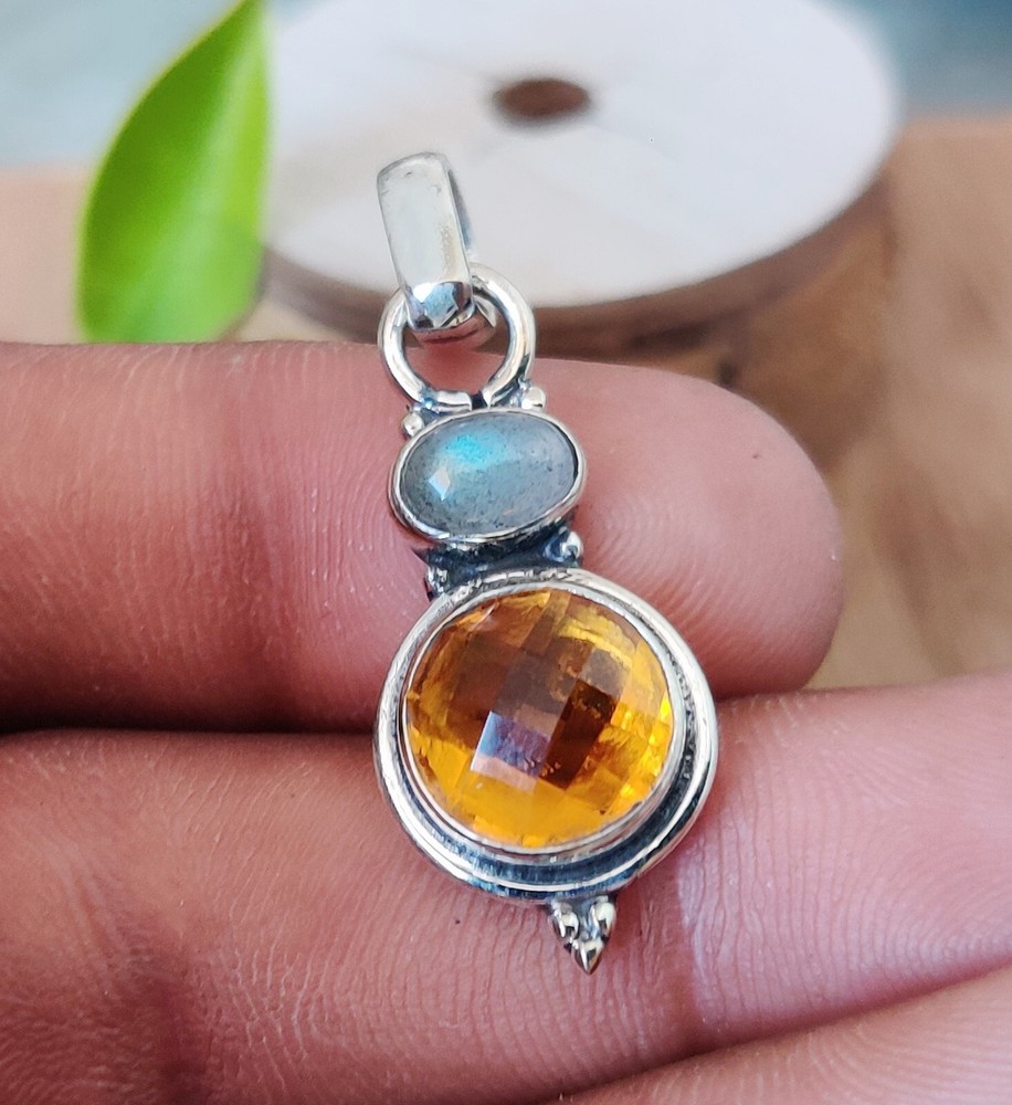 Citrine With moonstone  Pendant 925 Silver Handmade  Jewelry Gift For Her
