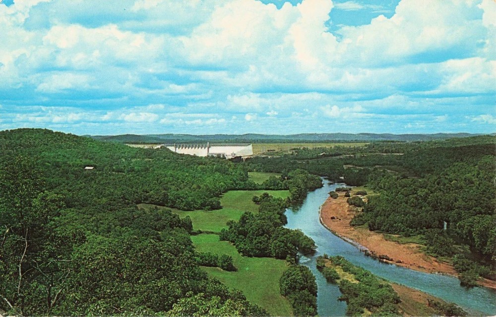 Aerial View of Table Rock Dam and White River in Missouri Ozarks - MO Postcard