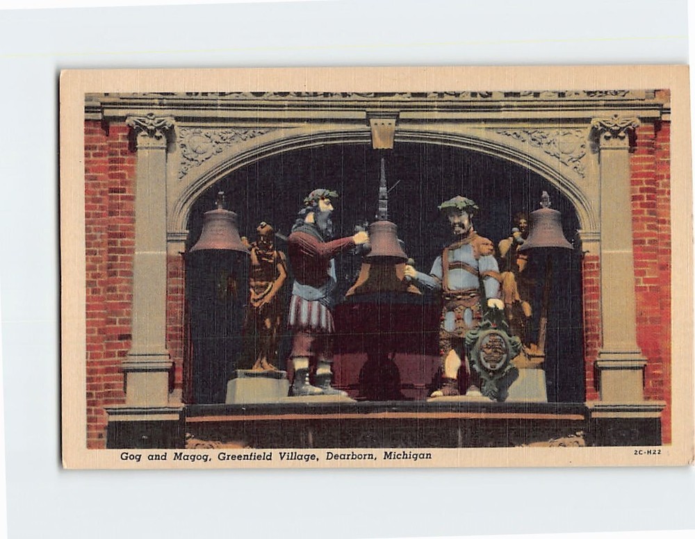 Postcard Gog & Magog Greenfield Village Dearborn Michigan USA