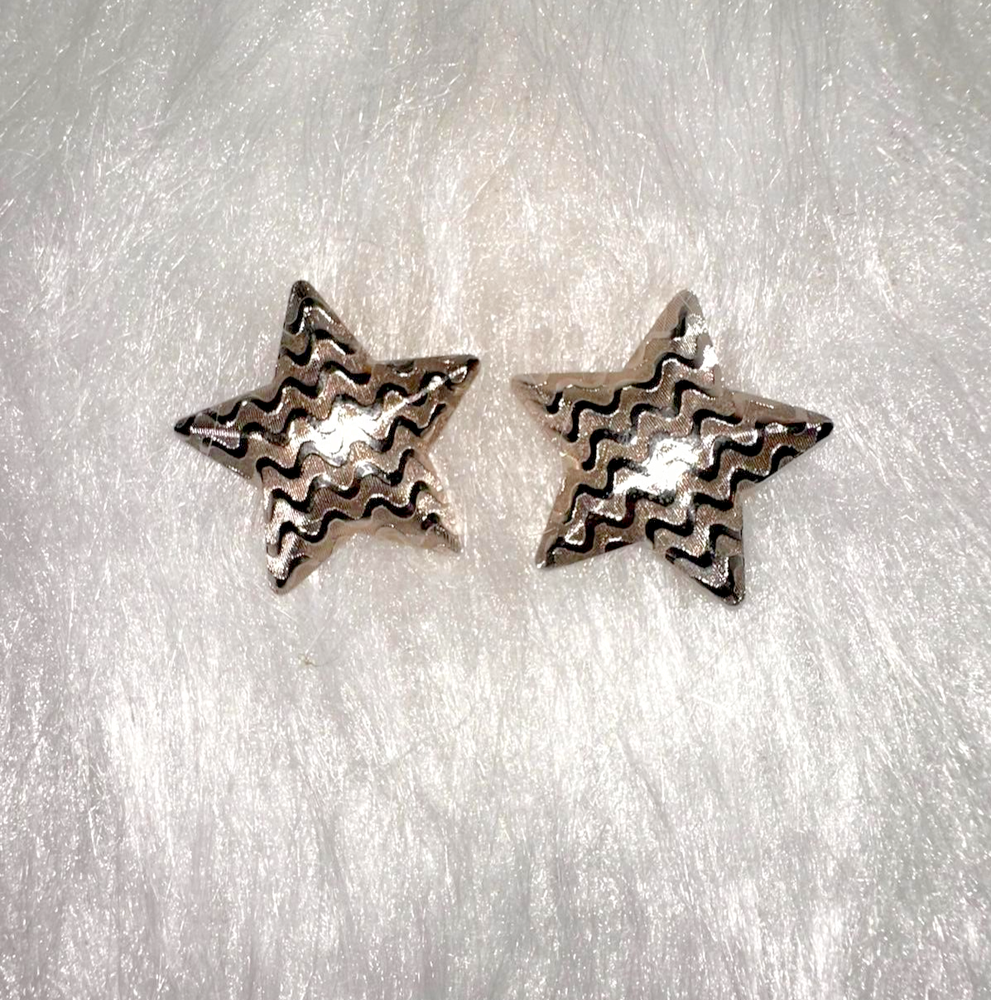 Vintage Classic Elegant Jewelry Woman's Silver Tone Star Pierced Earrings