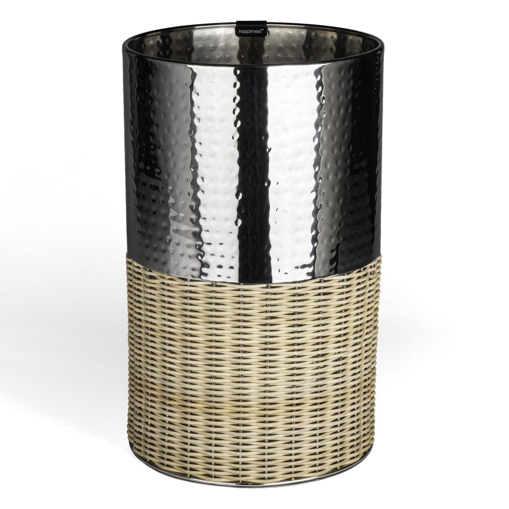 HPM1102B Asher Modern 4.13-Gallon 2-Tone Natural Wicker/Metal Cylinder Waste ...