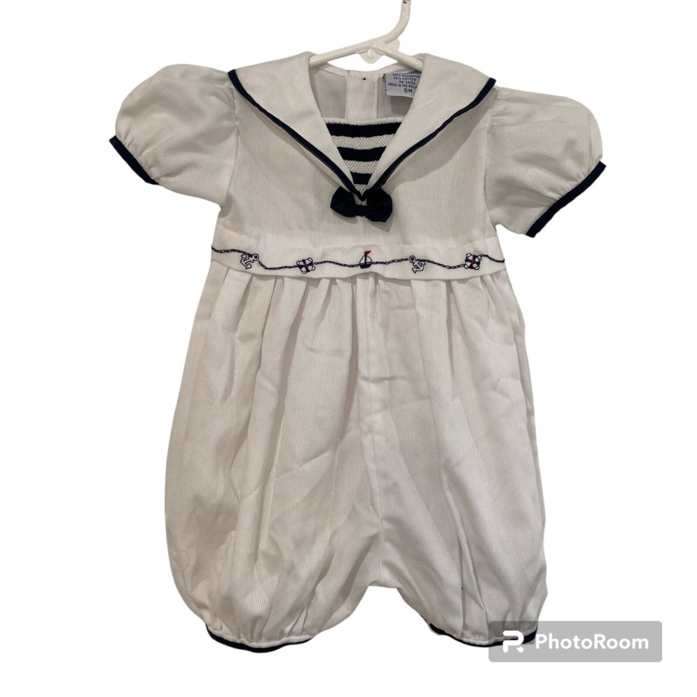 Vintage Friedknit Creations Baby Sailor Romper Outfit Size 6 Months Nautical