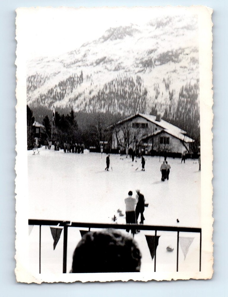 Old Vintage Photo SNOW WINTER SCENE CURLING RINK ST MORITZ SWITZERLAND