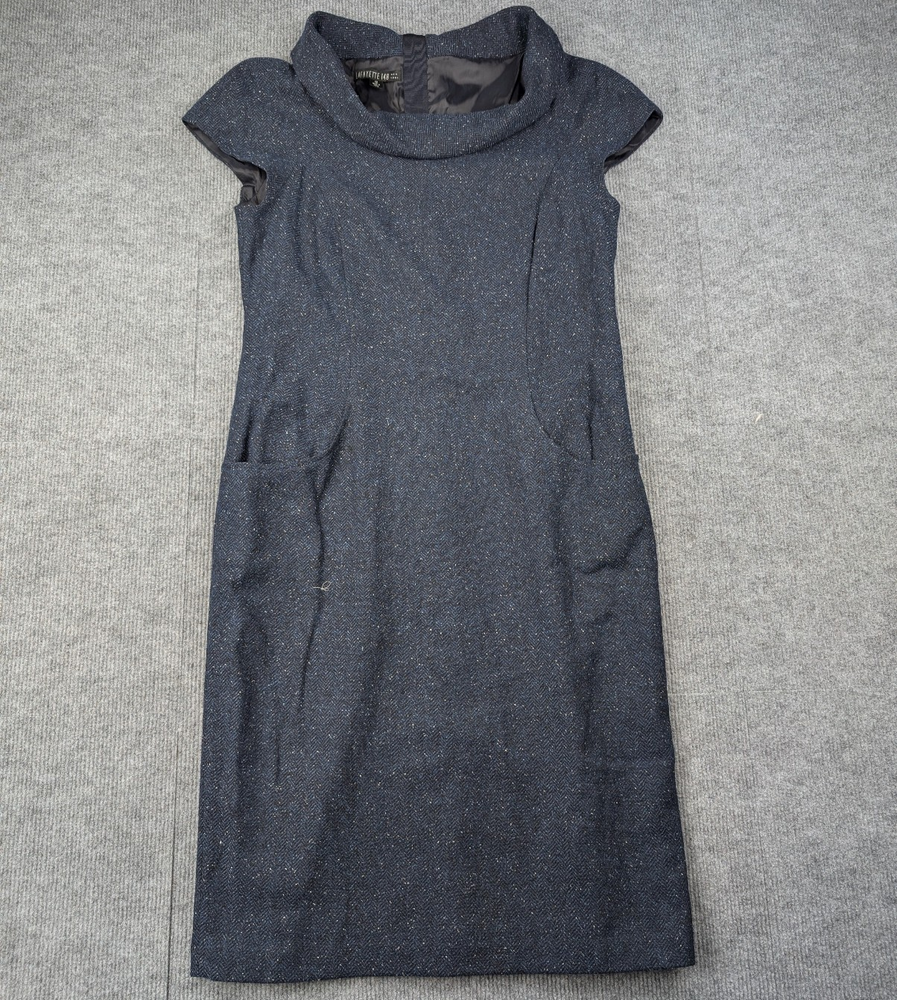 Lafayette 148 Dress Womens 12 Wool Career Old Money Timeless Herringbone Pockets