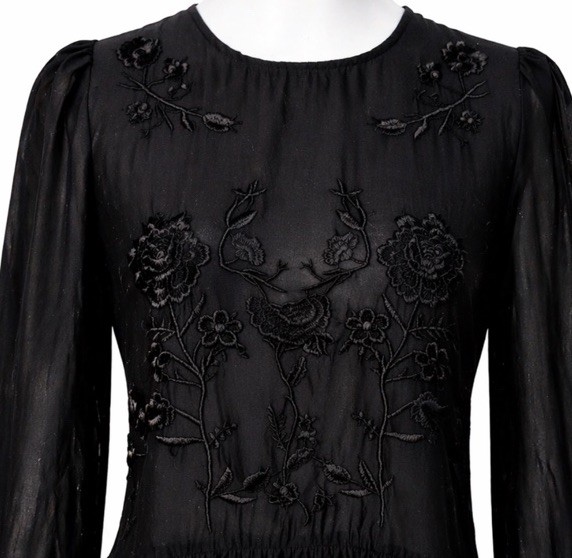 Zara Women's Black Floral Embroidered Peplum Blouse Top XS Long Sleeve Boho