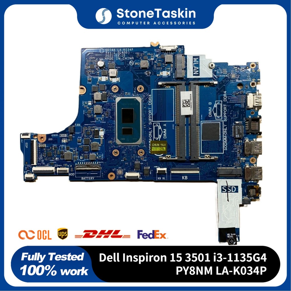 For Dell Inspiron 15 3501 Motherboard Intel i3-1135G4 PY8NM LA-K034P