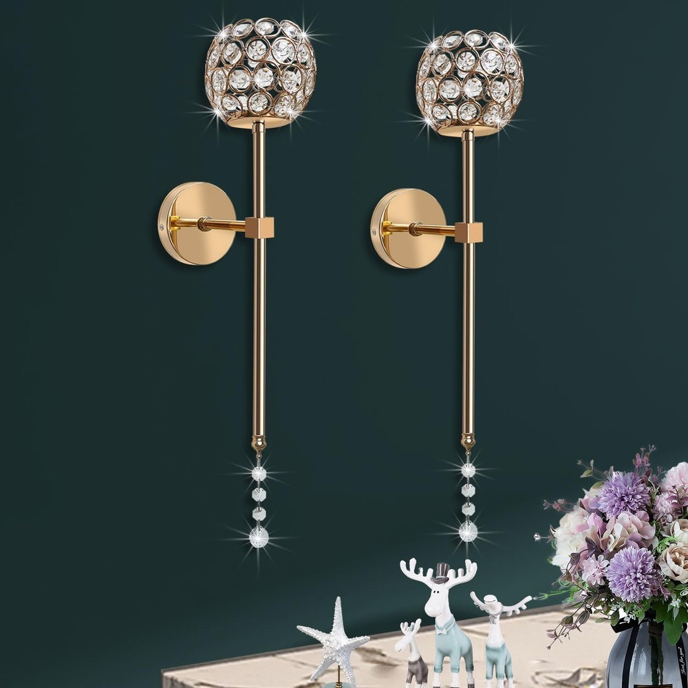 Crystal Candle Sconces for Wall Decorative Long Candle Holder Sconce Wall Art...