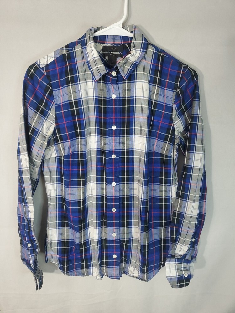 J. Crew Button Up Shirt Women's Size 2/XS Long Sleeve Plaid Multicolor Slim-fit