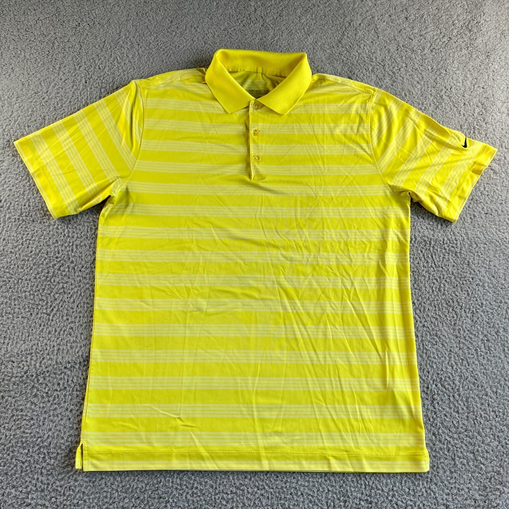 NEW Nike Golf Polo Shirt Mens Large Yellow Striped Tour Performance Dri-Fit