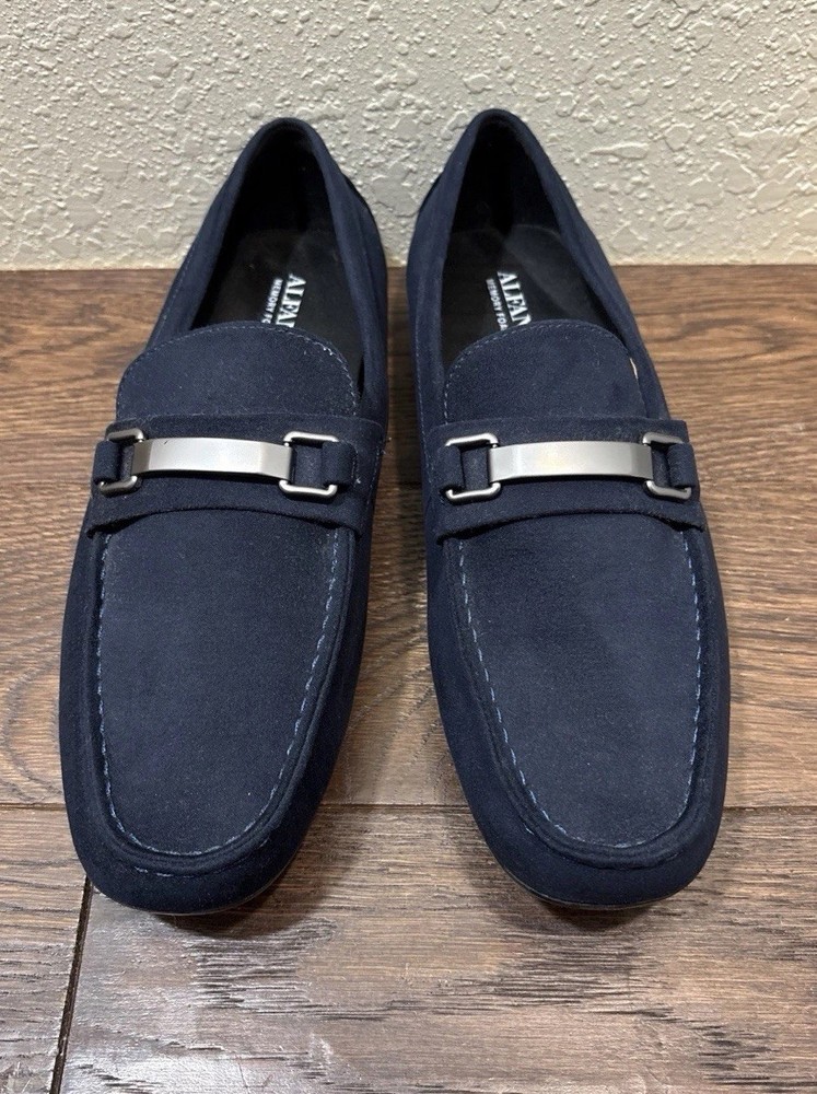 Alfani Egan Driver Moccasins Slip-On Shoes, Navy Blue, Men’s 10.5