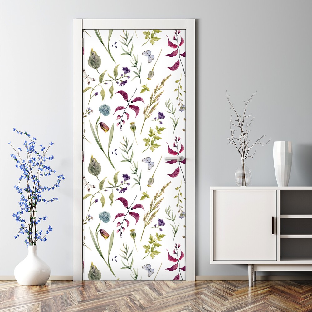 Botanical Spring Flower Bubble-Free Door Sticker Colorful Home Decor  