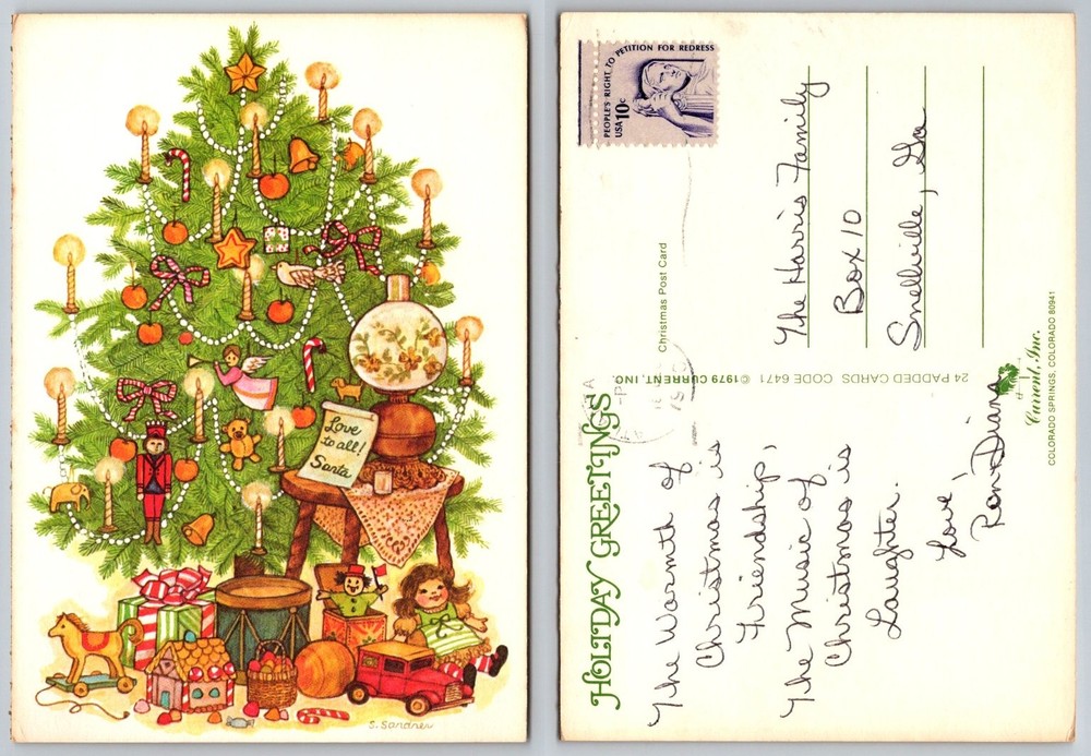 Vintage 1979 S. Sandrew Christmas Tree Holiday Greetings Postcard Posted