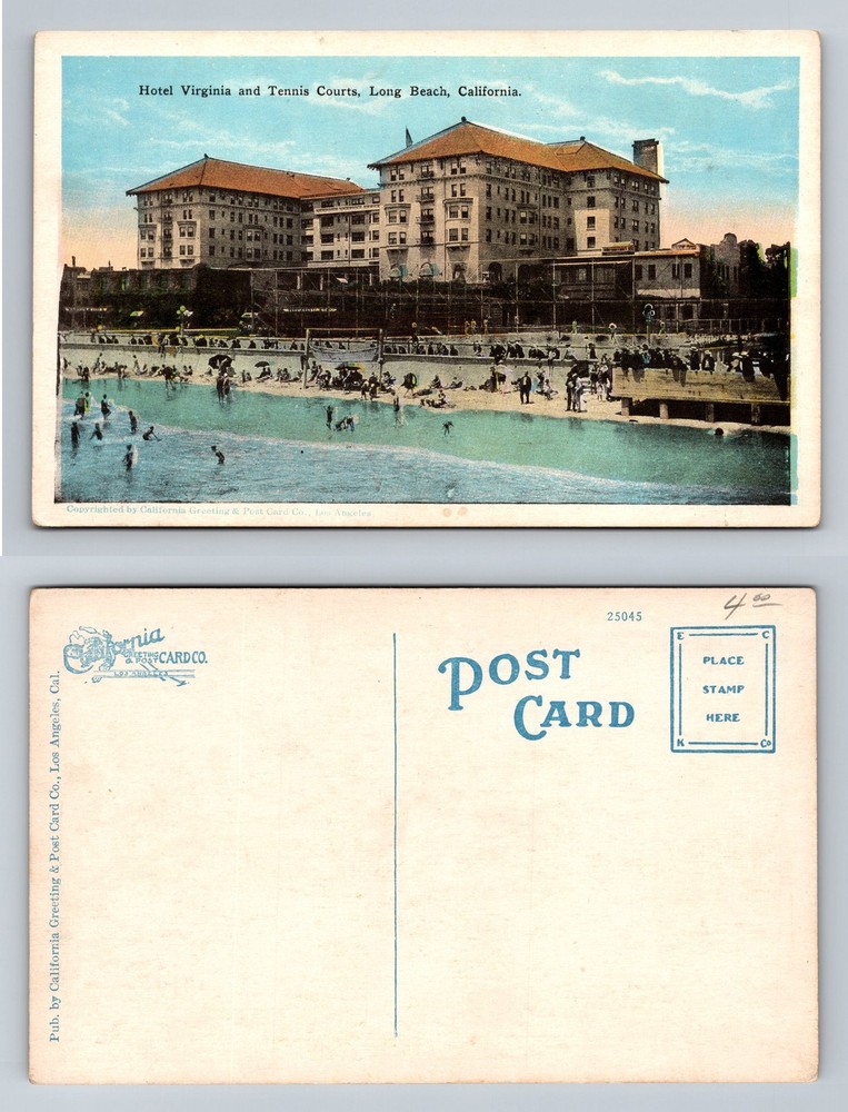 Long Beach, CA-California, Hotel Virginia and Tennis Courts Vintage Postcard