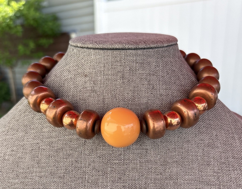 Vintage 70s 80s Les Bernard Necklace Chunky Copper Gold Peach Signed Runway Rare