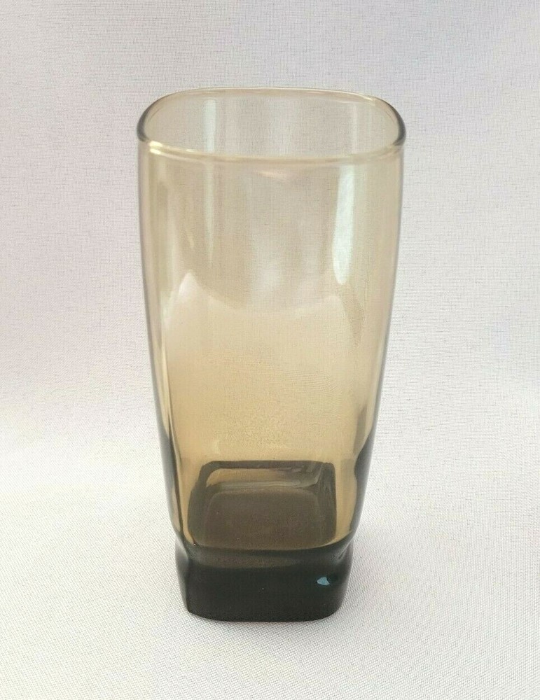 Set Of 4 Libbey Smoke Brown Carrington Square Highball Glass Tumblers 6 1/4