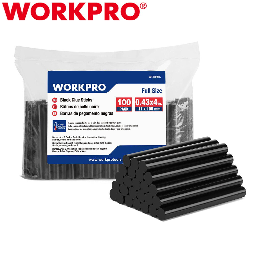 WORKPRO Hot Glue Sticks 100Pack Black Hot Melt Adhesive Glue Sticks 0.43x4Inches