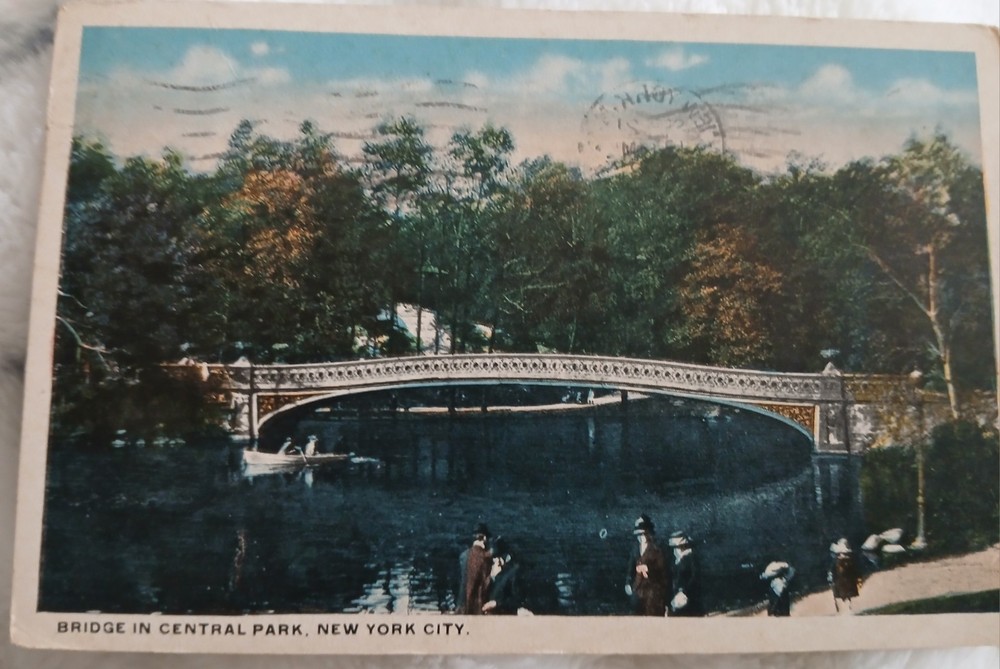 Bridge In Central Park New York City Vintage postcard posted 1908 White Border
