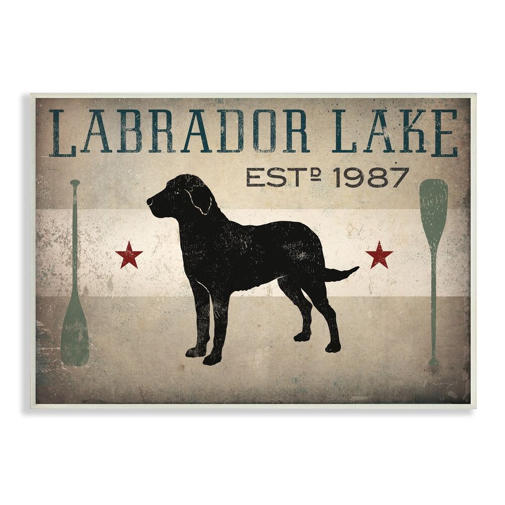 Stupell Labrador Lake Rustic Dog Rowboat Oars Cabin Sign Wood Wall Art - Black