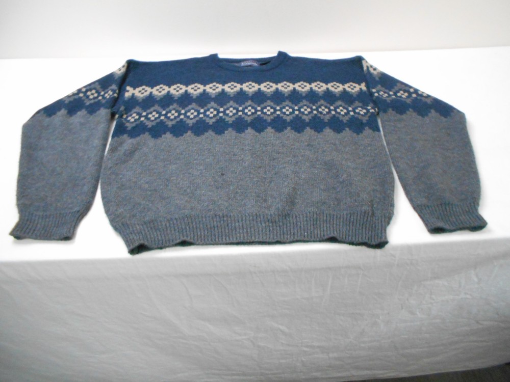 Vintage 90s Basic Editions Acrylic Sweater Geometric Gray Grandpa Size XL