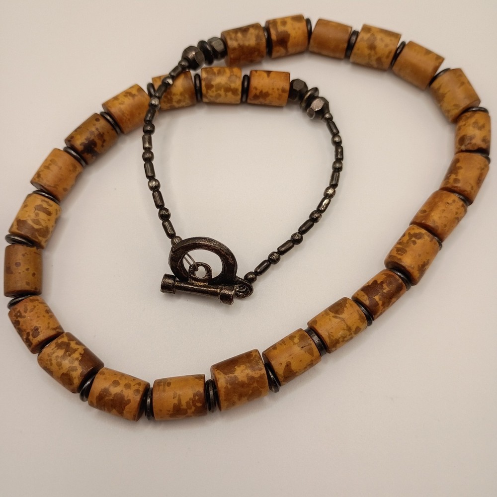 Vintage Glass Beads Necklace Earth Tone Boho 16