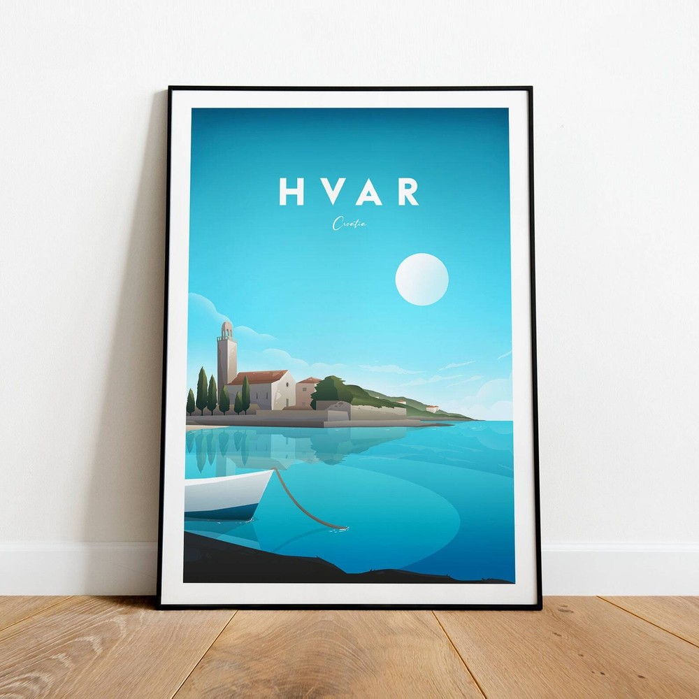 Traditional Hvar Travel Poster Print - Croatia Wall Art Decor  