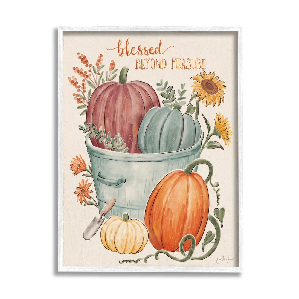 Blessed Beyond Measure Phrase Autumn Pumpkin Tin White Framed Wall Art, 24 x ...