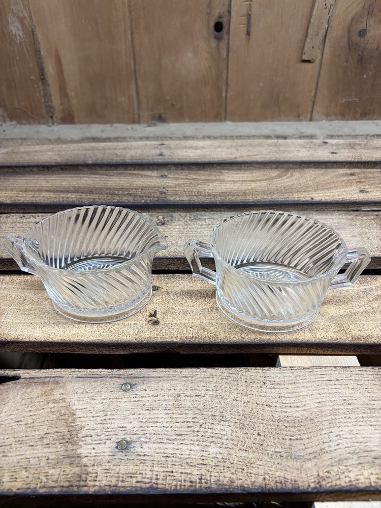 Vintage Heisey Glass Ridgeleigh Cream and Sugar Set Estate Find