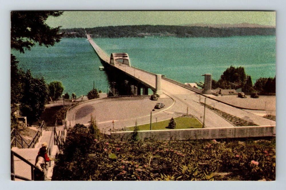 Seattle WA-Washington, Lake Washington Bridge, Aerial Scenic, Vintage Postcard