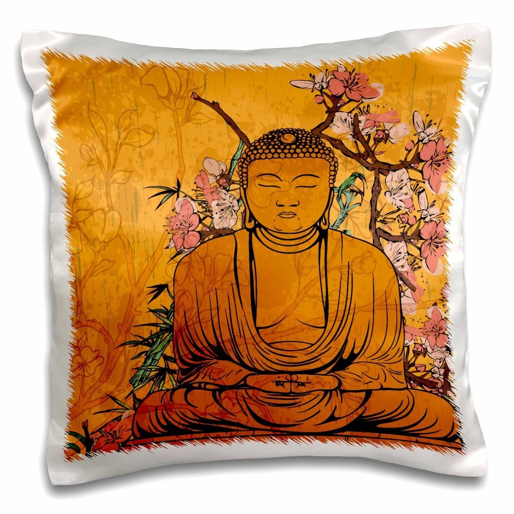Buddha Statue with Pink Cherry Blossoms Asian Inspired Decor