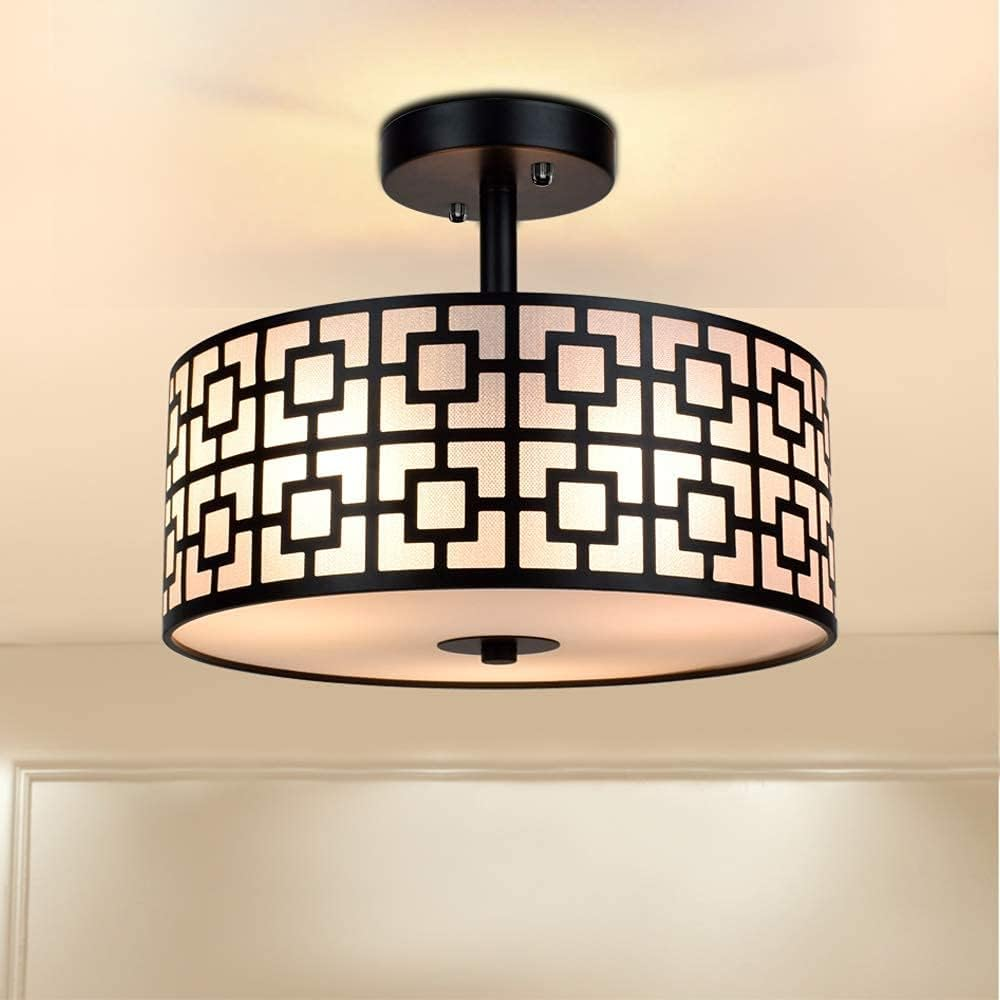 DLLT Flush Mount Ceiling Light: Modern 3-Light Semi Flush Mount Chandelier - Dru