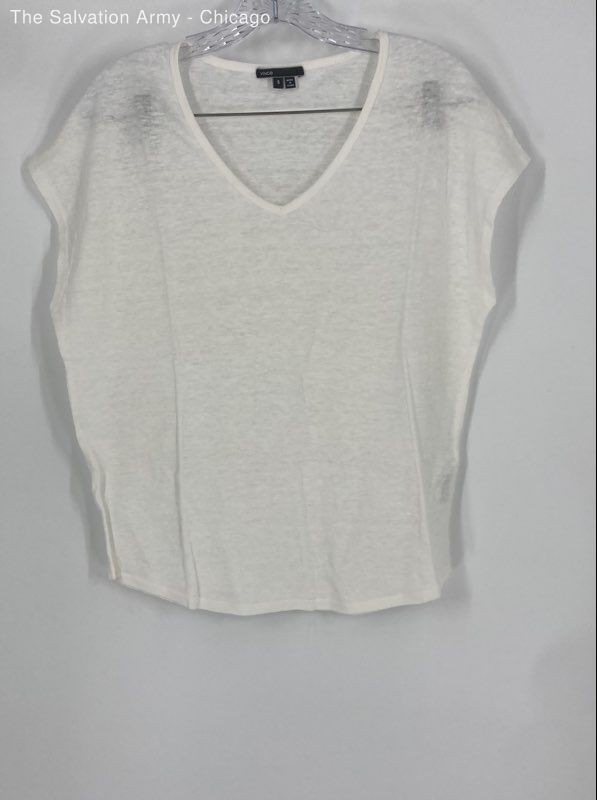 Vince Womens White Short Sleeve V-Neck Casual Blouse Top Size Small