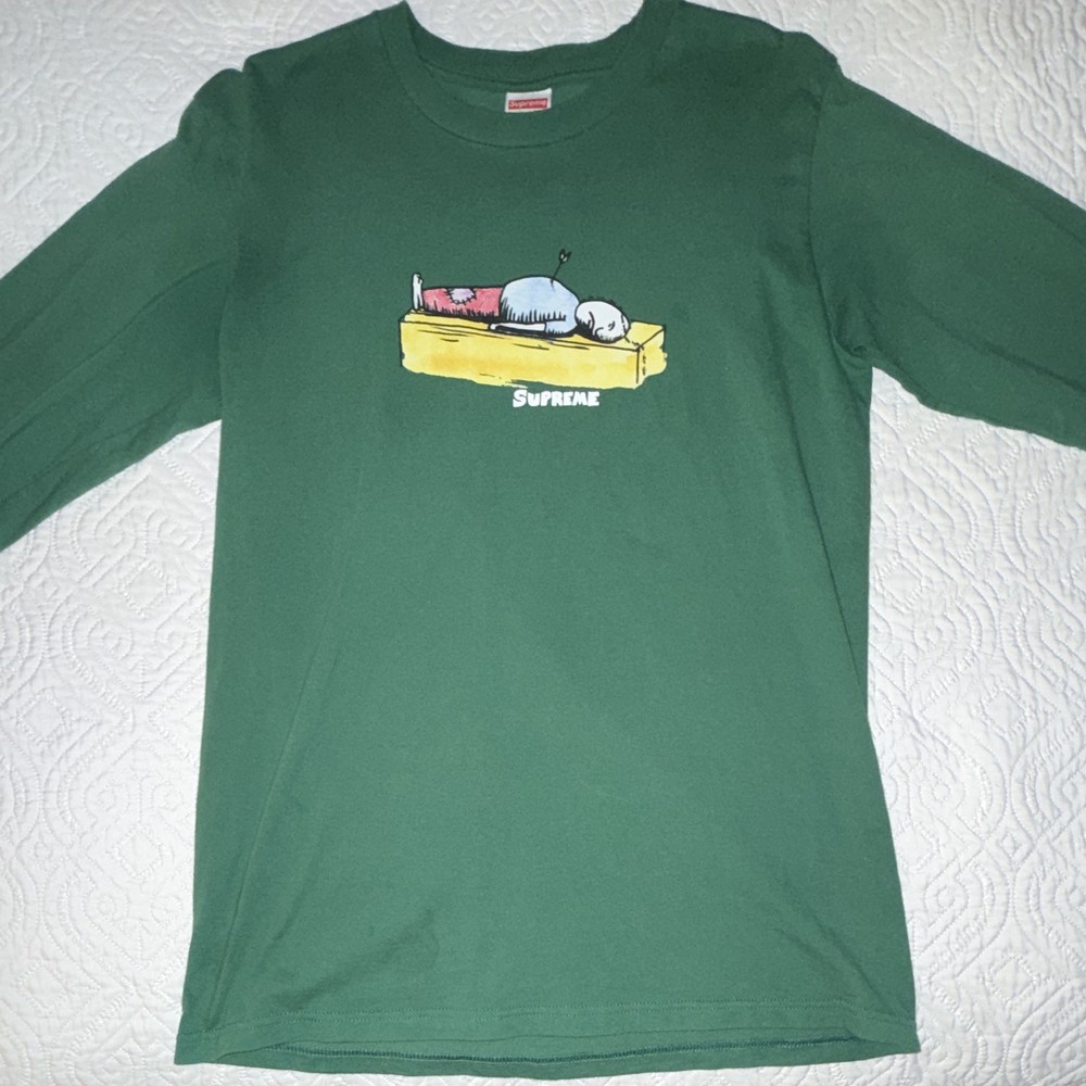 Supreme Green Graphic Print Cotton Men's Long Sleeve T-Shirt Crew Neck Size S