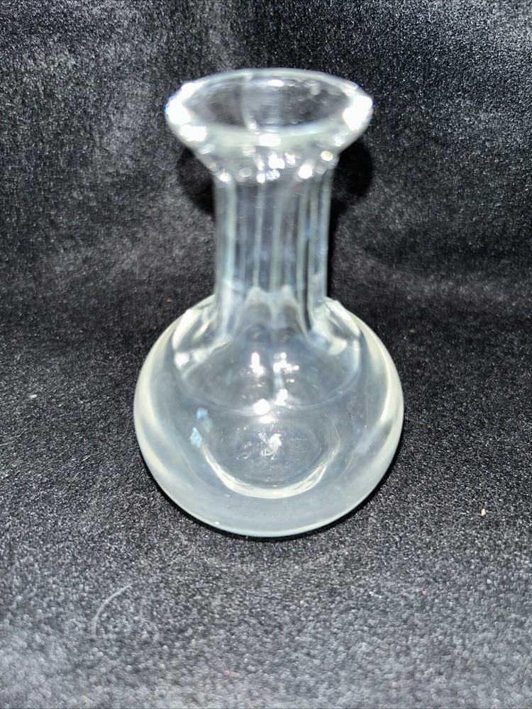 Vtg Clear Glass Bud Vase Mini Round Bulbous Base Tapers To Narrower Neck