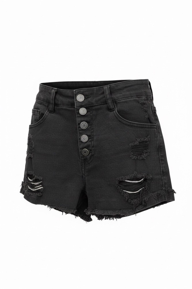 Refuge Black Distressed Denim Cut Off Shorts Button Fly Women's Size 2