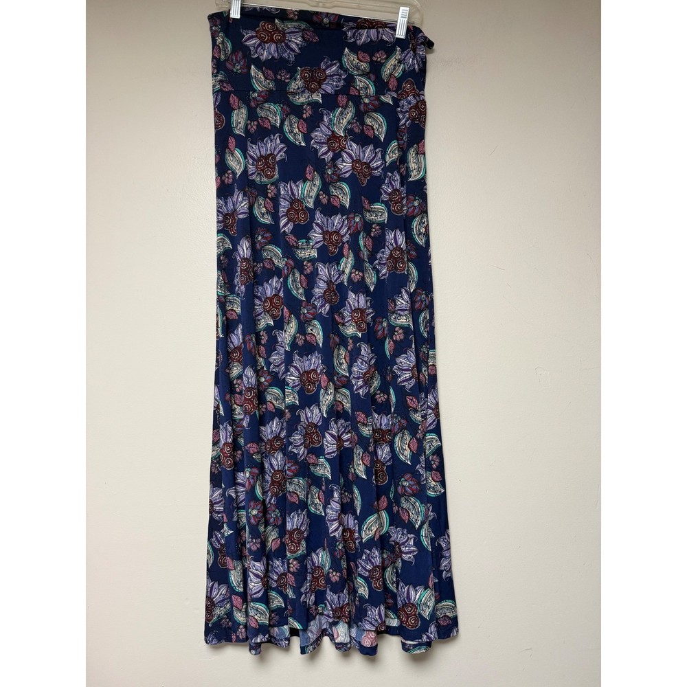LuLaRoe Maxi Skirt Floral Print Navy Purple Green Women's Size M