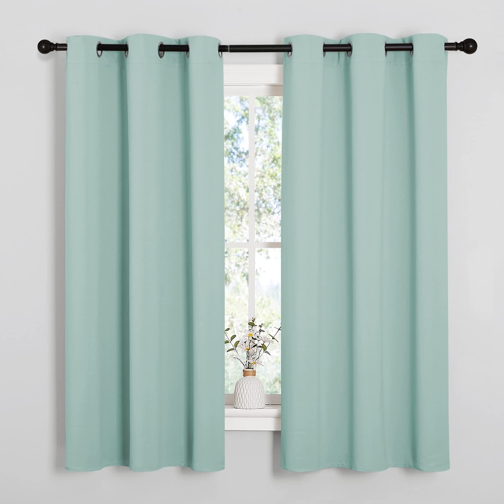 Aqua Blue Thermal Insulated Room Darkening Curtains for Kitchen Windows
