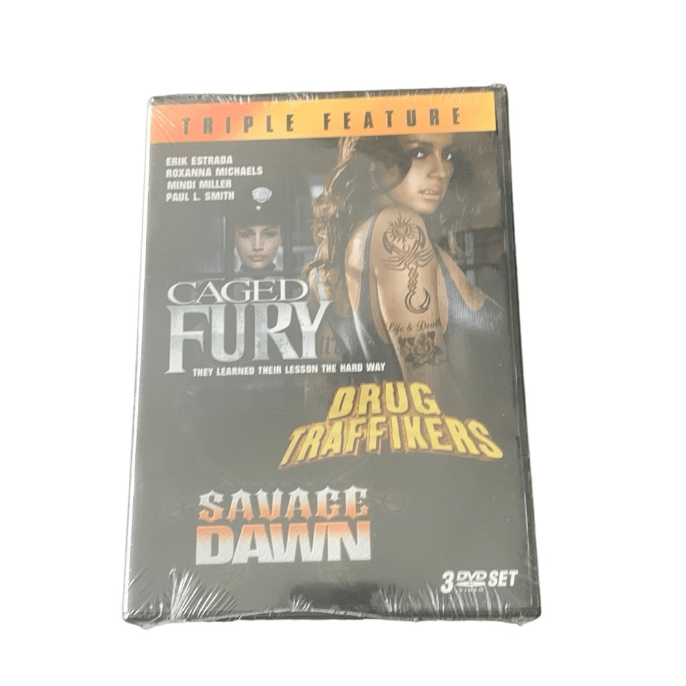 NEW DVD Triple Feature Cages Fury Drug Traffikers Savage Dawn Erik Estrada Roxan