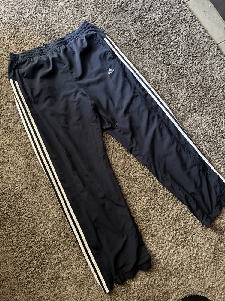 adidas Men's Navy Track Pants Size L Polyester Elastic Waist Drawstring