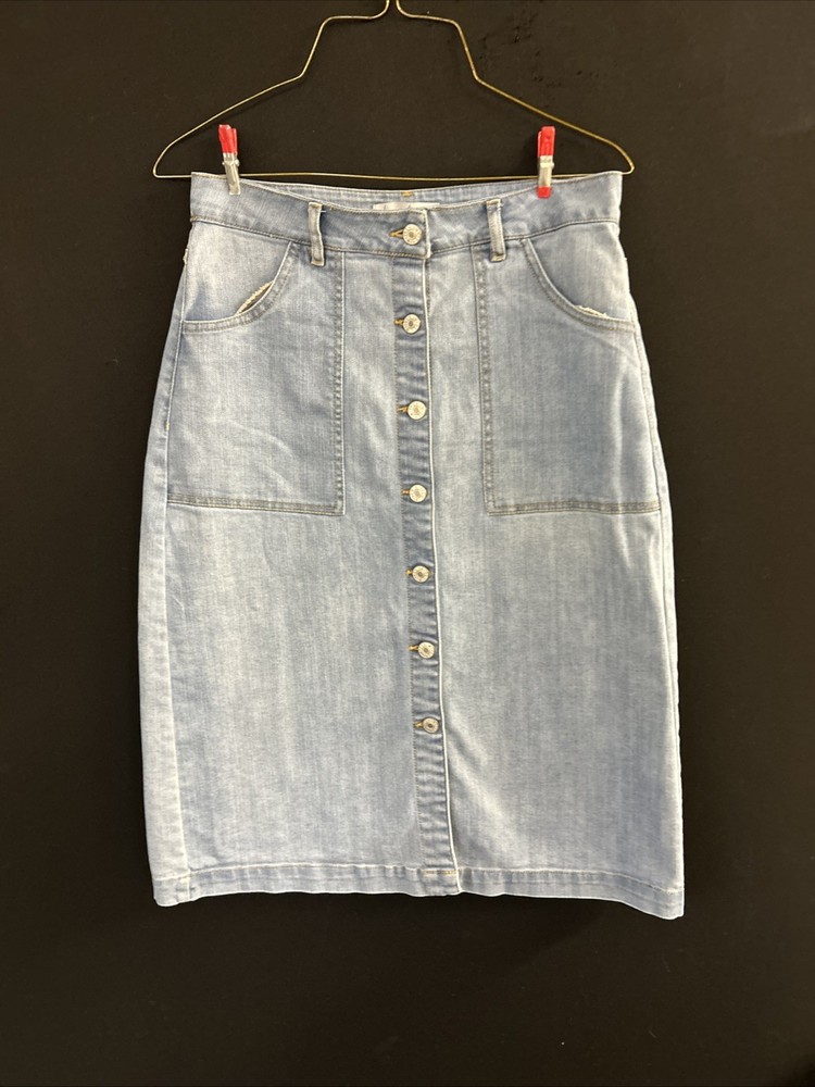 Love Tree Denim Button Front Jean Midi Skirt Medium Wash Size Medium Pockets