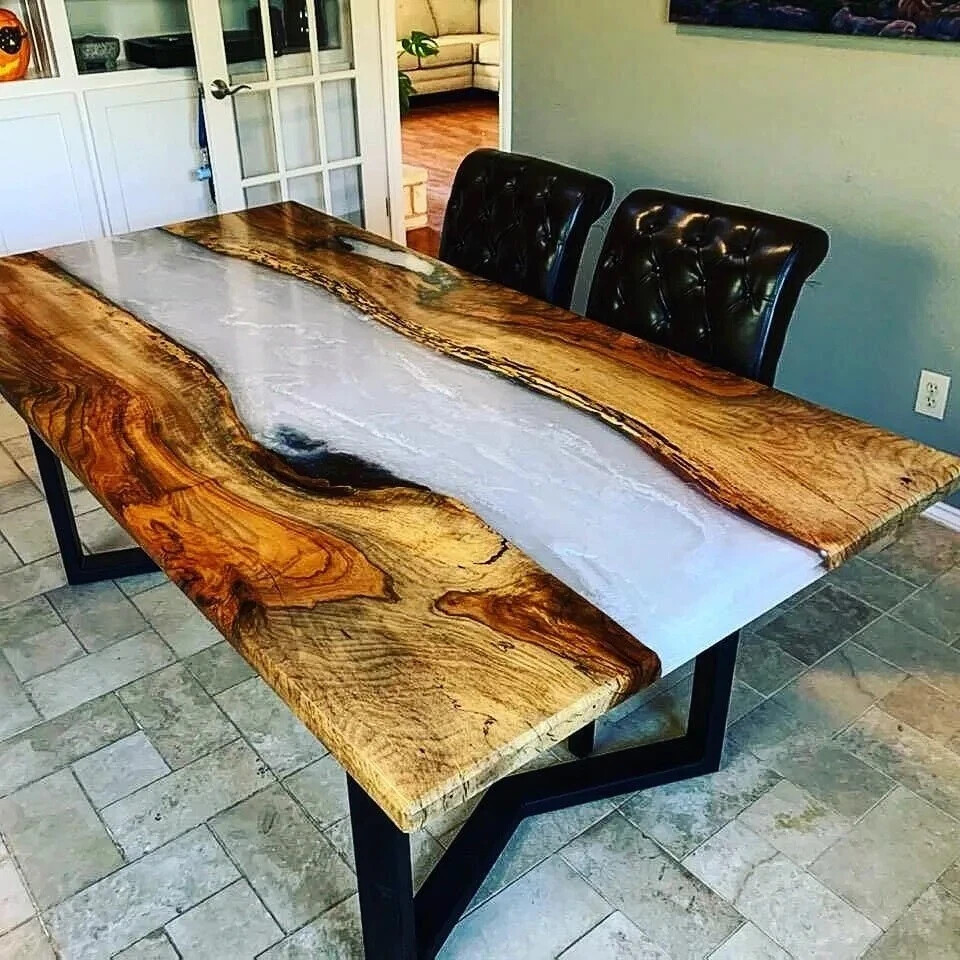 White Epoxy Resin Wooden Dining Table for Kitchen and Home Decor