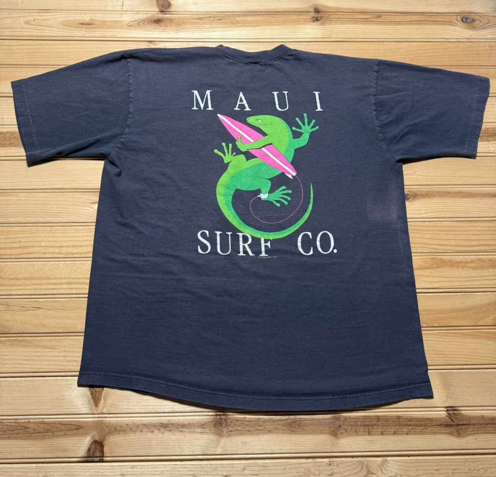 Vintage 90s Maui Surf Co Hawaii Gecko Lizard Beach Surfing Souvenir Shirt Large