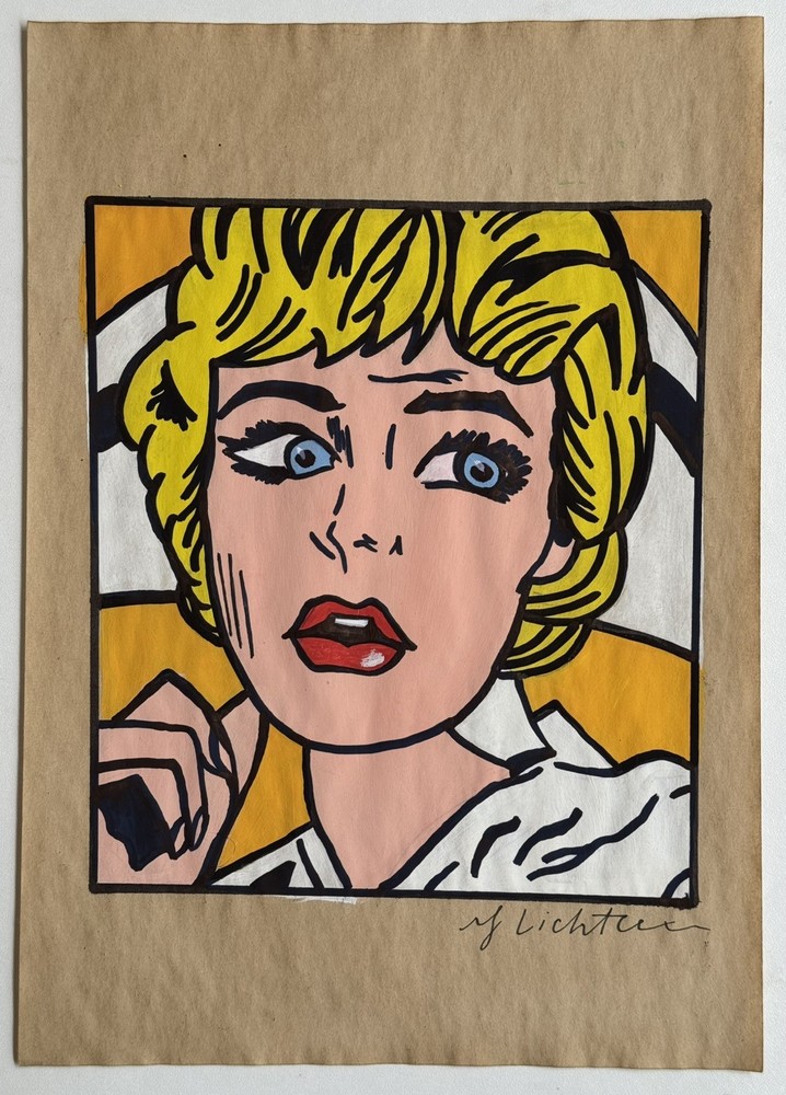 Roy Lichtenstein (Handmade) Drawing On old Paper Signed & Stamped, Vtg Art