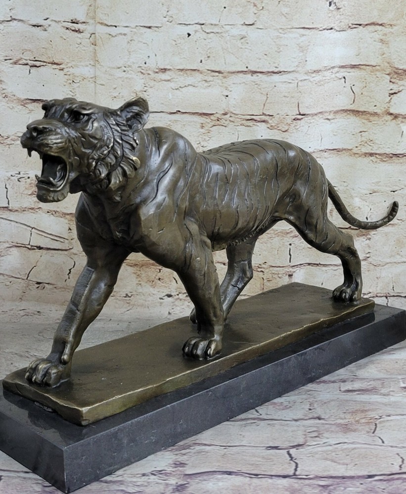 Western Art Deco Copper Bronze Marble Lifelike Tiger Figurine Sculpture Statue