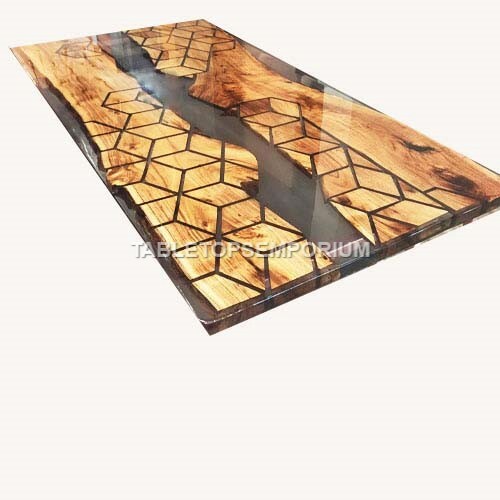 Clear Epoxy Resin Dining Table Top Natural Acacia Wood Furniture Hallway Decor