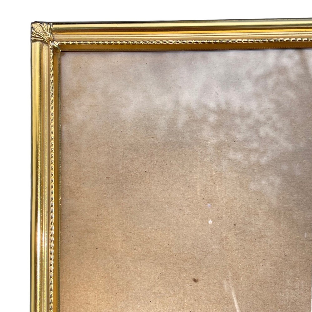 Vtg Gold Brass Mid Century Modern 8x10 Picture Frame Ornate Etched Free Standing