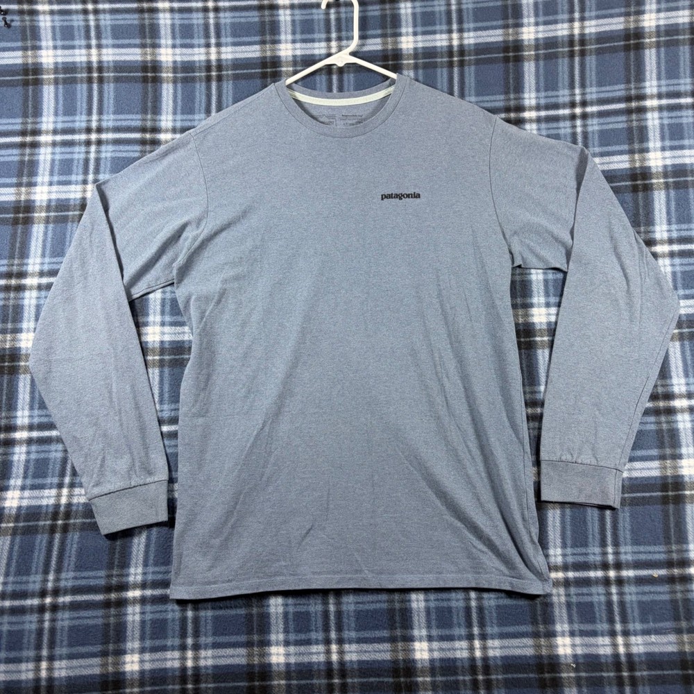 Patagonia Mens Responsibili-Tee Long Sleeve Shirt Blue Fitz Roy Trout Medium
